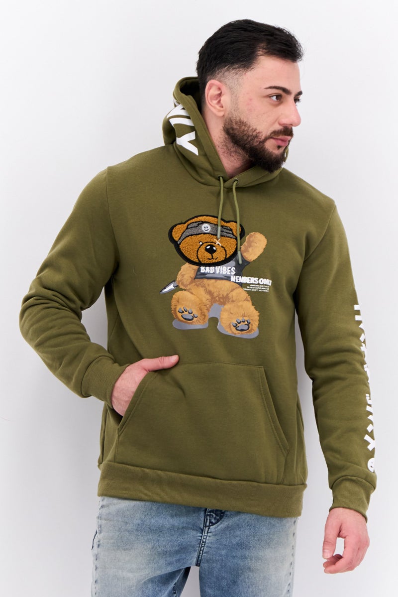 MEMBERS ONLY Men Hooded Embroidered Long Sleeves Sweatshirt, Olive - Image 1