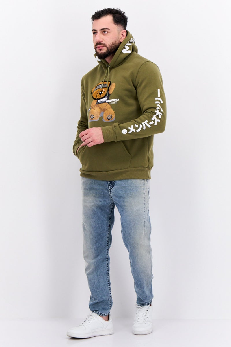 MEMBERS ONLY Men Hooded Embroidered Long Sleeves Sweatshirt, Olive - Image 3