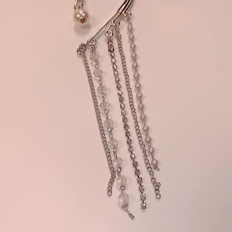 cheekyglo Elegant Butterfly Clip On Earrings for Women Teens Feminine Sparkling Rhinestone Tassel Ear Cuff Wrap Ear Clip Climber Earrings Silver - Image 4