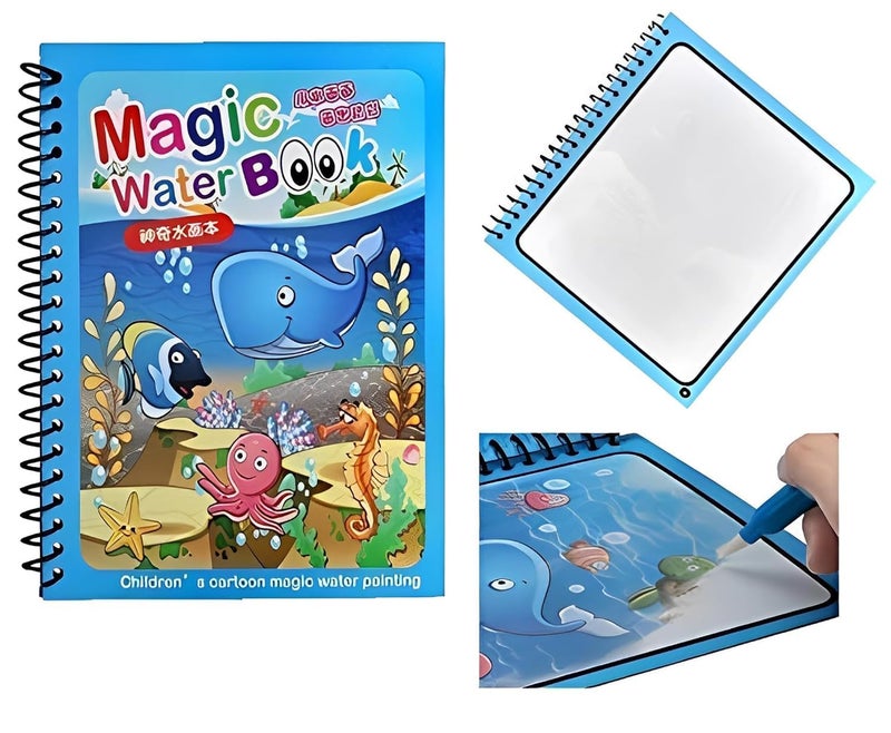 Hanuco Hanuco Childrens Cartoon Magic Water Painting Book Pack 2 Book Reusable Coloring Book Magic Coloring Water Book Doodle with Magic Pen Painting Book Games for Kids Educational 3Year  - Image 1