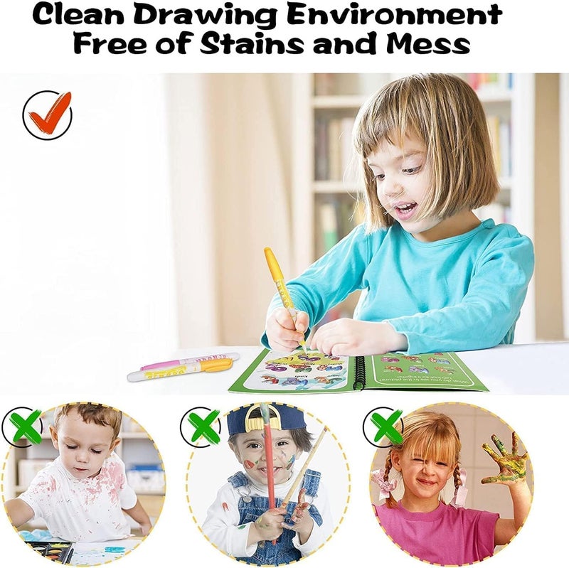 Hanuco Hanuco Childrens Cartoon Magic Water Painting Book Pack 2 Book Reusable Coloring Book Magic Coloring Water Book Doodle with Magic Pen Painting Book Games for Kids Educational 3Year  - Image 2