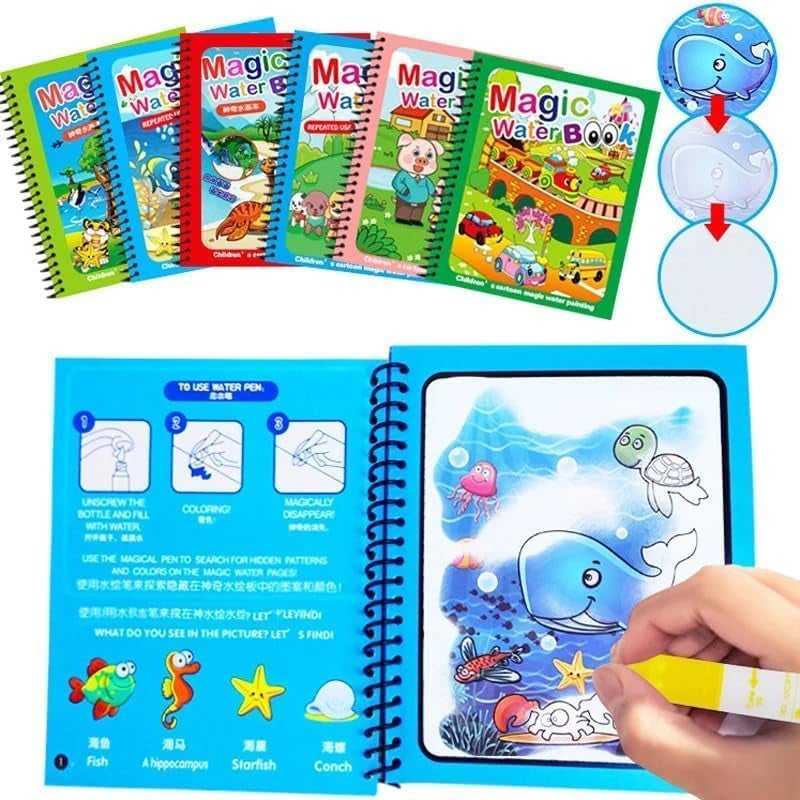 Hanuco Hanuco Childrens Cartoon Magic Water Painting Book Pack 2 Book Reusable Coloring Book Magic Coloring Water Book Doodle with Magic Pen Painting Book Games for Kids Educational 3Year  - Image 3