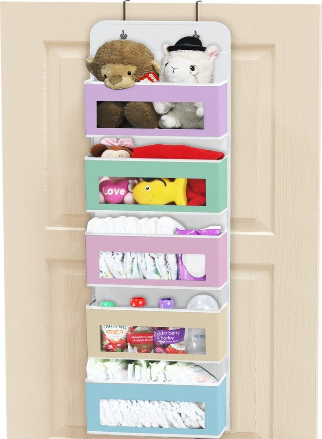 Simple Houseware 5 Clear Window Pocket Over Closet Door Storage Hanging Organizer for Bedroom, Bathroom, Pantry, Colorful - Image 1