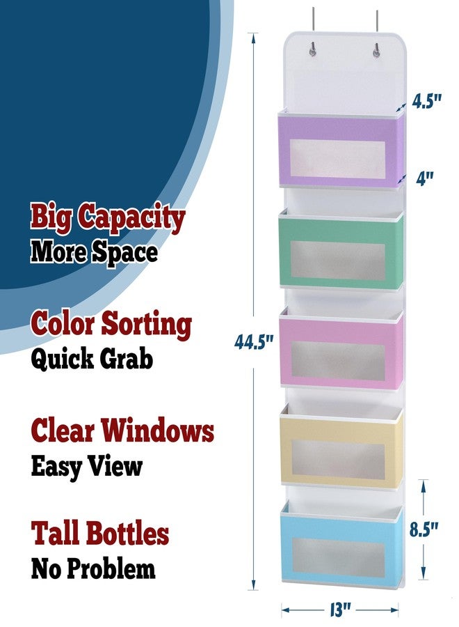 Simple Houseware 5 Clear Window Pocket Over Closet Door Storage Hanging Organizer for Bedroom, Bathroom, Pantry, Colorful - Image 2