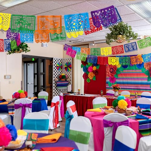 Heartome 18 FT Cinco De Mayo Party Decorations, 1 Pack Fiesta Banner with 9 Plastic Papel Picado, Colorful Mexican Theme Party Flag Banner Dia De Los Muertos Day of the Dead Hanging Decor Home Party Supplies - Image 4