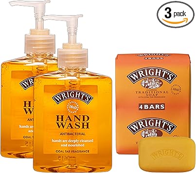 Wrights Hand Wash and Soap Bundle 2 x 250ml Antibacterial Hand Wash 4 Bars Traditional Soap with Coal Tar Fragrance Cleansing Nourishing - Image 1