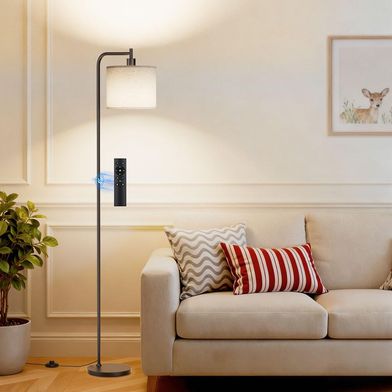 SIBRILLE Floor Lamp with Linen Shade, Dimmable Tall Standing Lamp with Remote Control & 3 Color Temperatures, Modern Corner Floor Lamps for Living Room Bedroom Office, 9W LED Bulb Included - Image 1