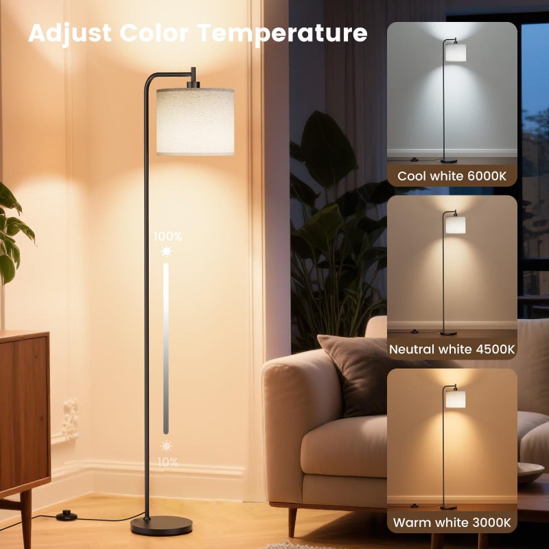 SIBRILLE Floor Lamp with Linen Shade, Dimmable Tall Standing Lamp with Remote Control & 3 Color Temperatures, Modern Corner Floor Lamps for Living Room Bedroom Office, 9W LED Bulb Included - Image 2