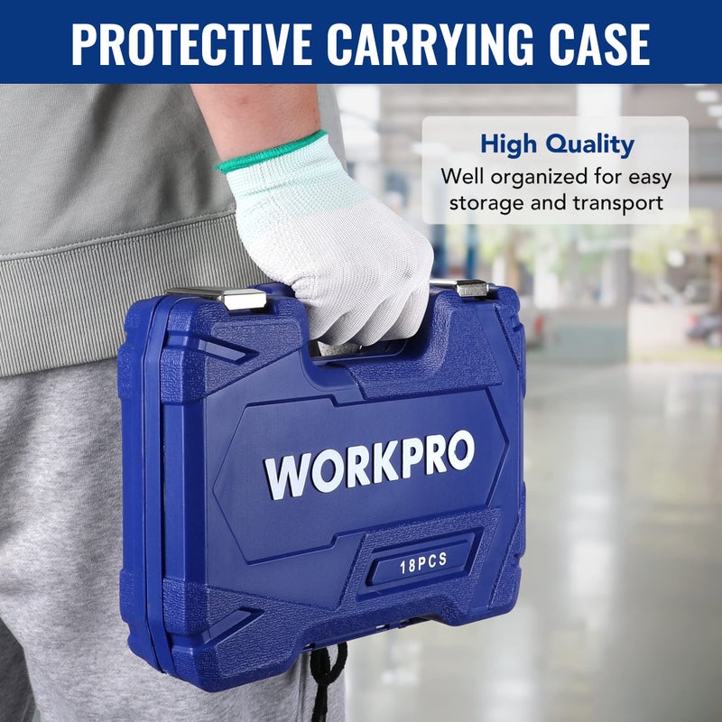 WORKPRO 18-Piece Impact Socket Extension Set, Includes Socket Adapters, Ratchet Extension Set, Socket Extension Bar, Swivel Universal Joints and Impact Coupler, 1/4", 3/8" & 1/2" Drive - Image 5