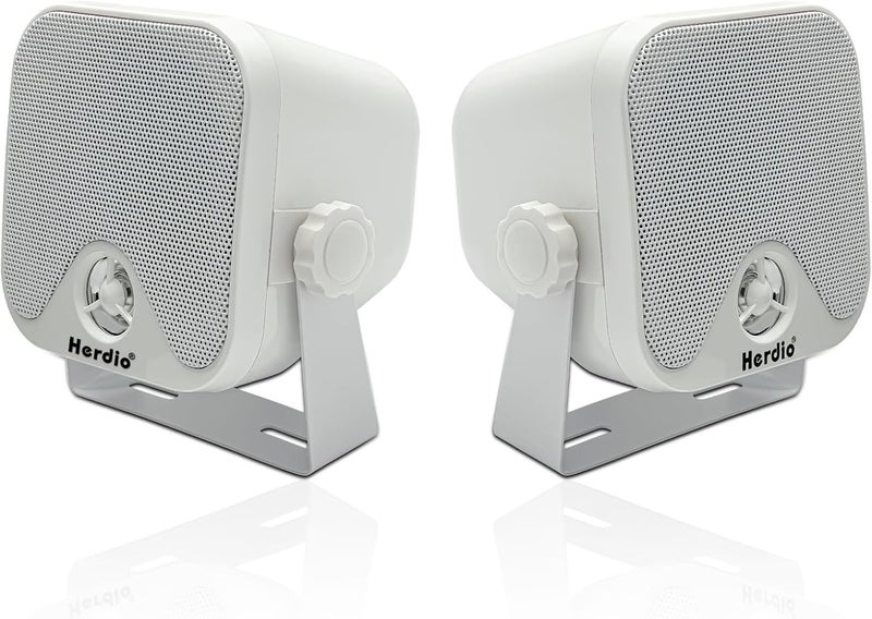 Herdio 4" Heavy Duty Waterproof Boat Marine Box Outdoor Speakers Surface Mounted for Skid Steer ATV UTV RZR Golf Cart (White) - Image 1