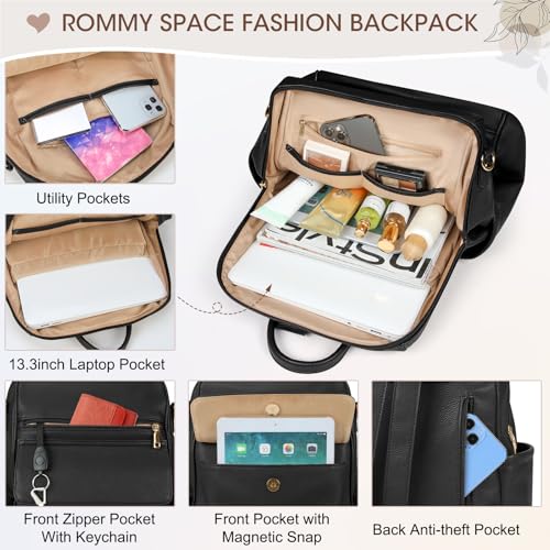 NUBILY Backpack Purse for Women Leather Anti-Theft Mini Backpack Fashion Designer Handbag Convertible Travel Bag Ladies Shoulder Bags, Black - Image 4
