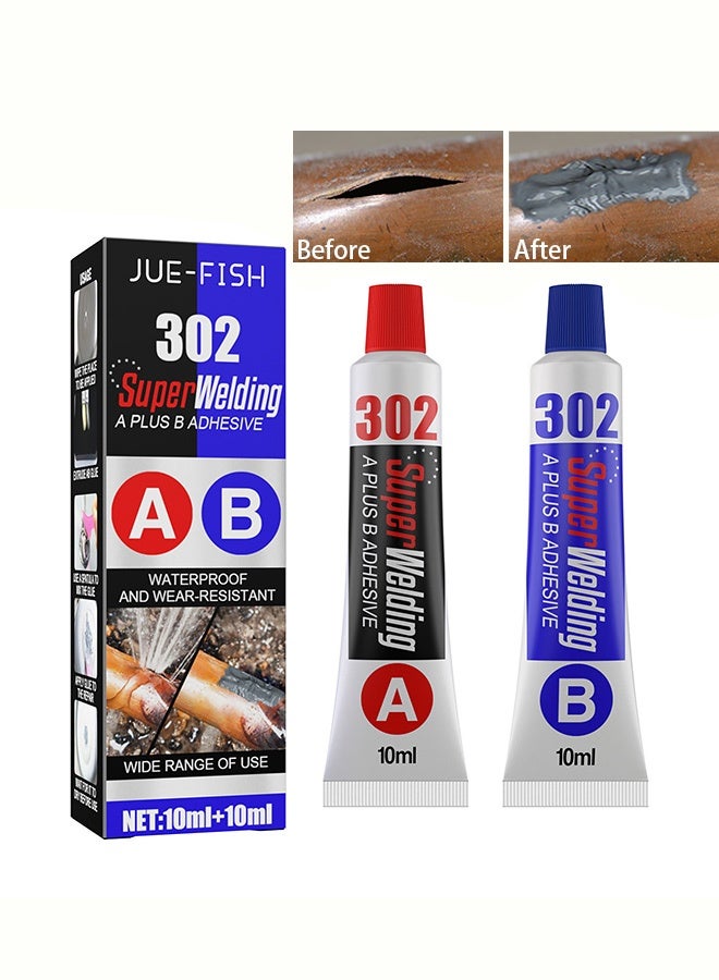 JUE-FISH Liquid Metal Weld Repair Paste, Strong AB Liquid Metal Repair Glue, All-Purpose Epoxy Metal Glue, Industrial Heat Resistance, Cold Chemical Weld For Repairing Metal, Automotive, And More (10ML + 10ML) - Image 1