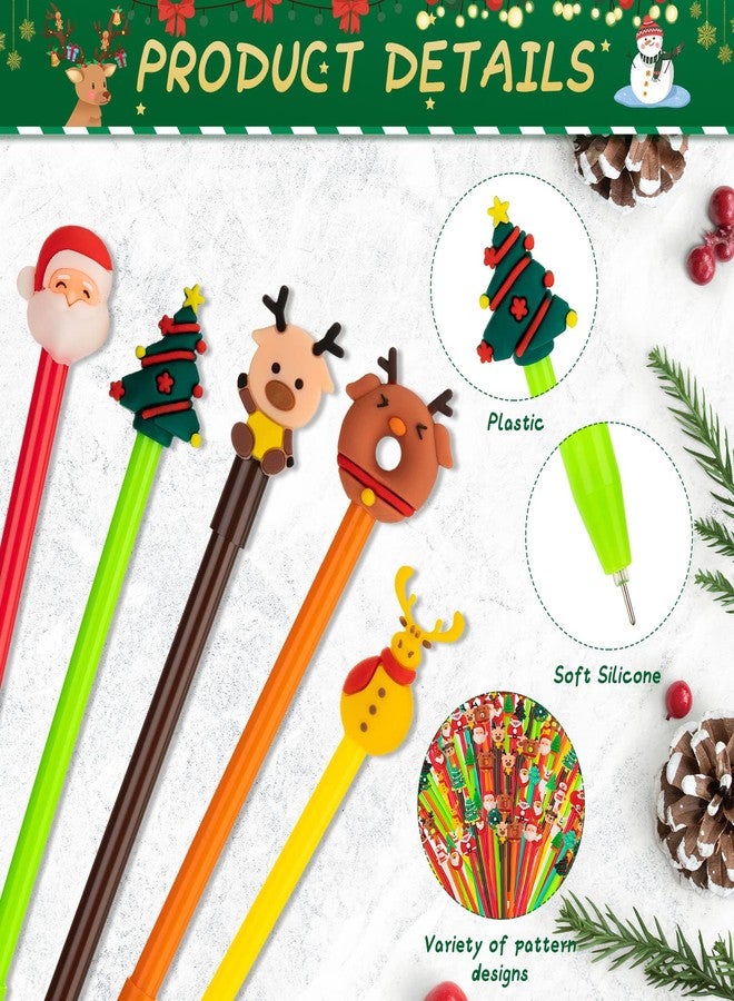 Fainne 120 Pcs Christmas Gel Ink Pen Bulk, 24 Style Novelty Christmas Series Rollerball Pens Black Gel Ink Xmas Tree Snowman Reindeer Santa Claus Shape Pen for School Party Supplies - Image 3