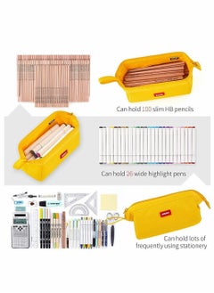 Generic Large Capacity Durable Pencil Case with Easy Grip Handle - Versatile Organizer for School, Office, and Cosmetics, Perfect for Teens and Adults (Yellow)  - Image 2