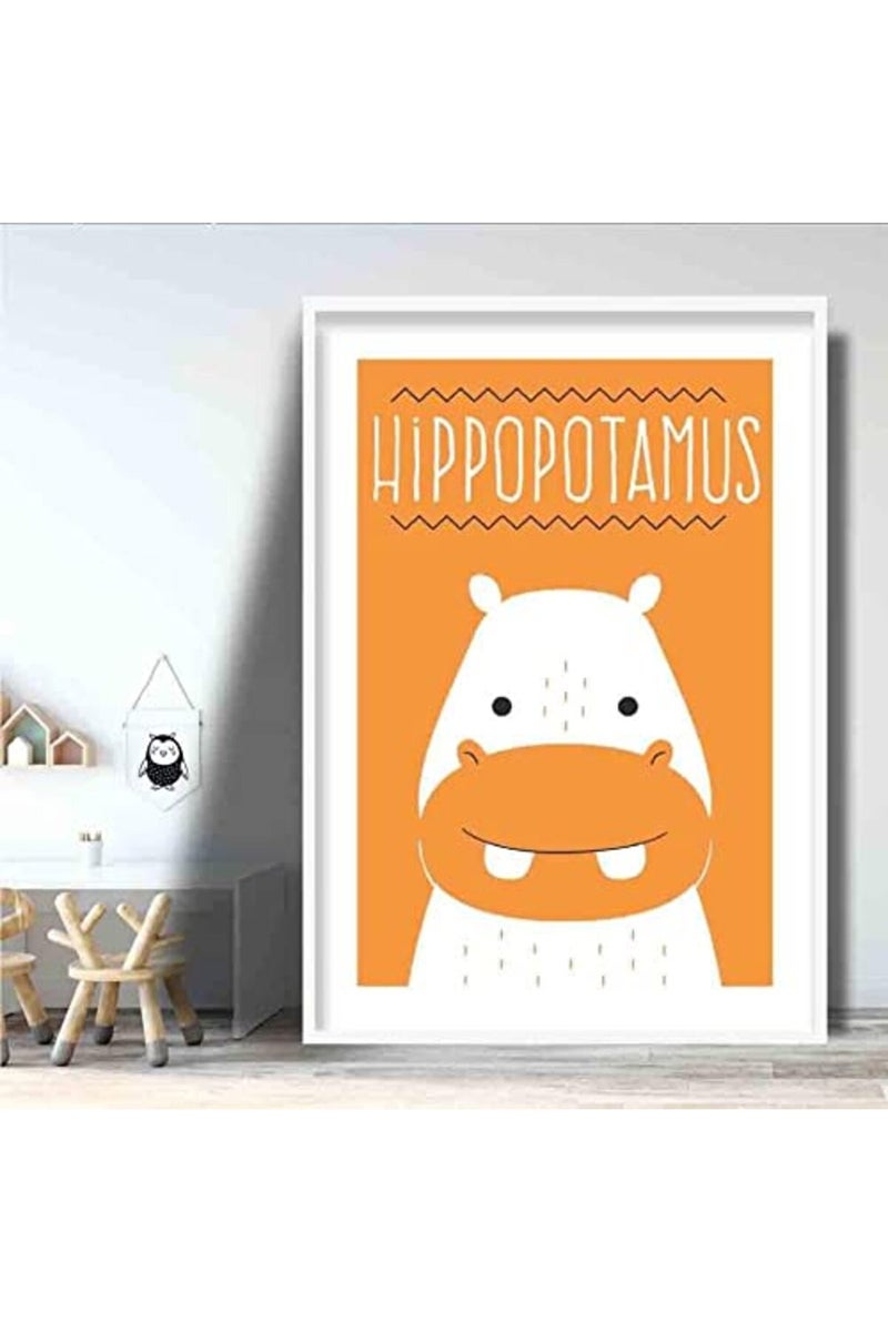 Artze Wall Art Hippo Scandinavian Geometric Nursery Poster, A4 Size, Orange - Image 2