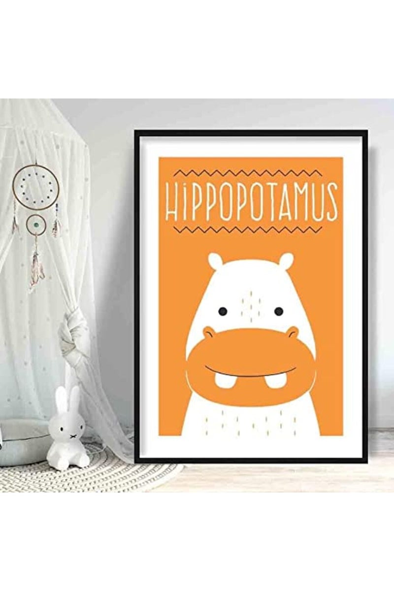 Artze Wall Art Hippo Scandinavian Geometric Nursery Poster, A4 Size, Orange - Image 3