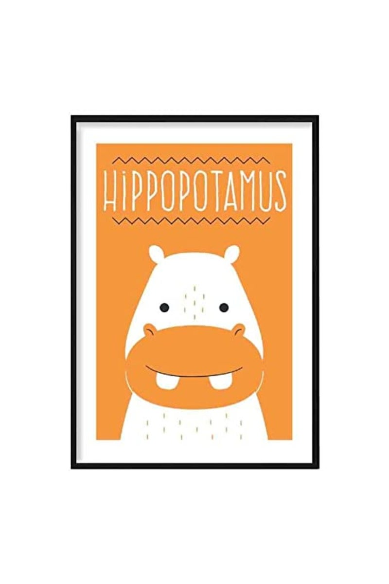 Artze Wall Art Hippo Scandinavian Geometric Nursery Poster, A4 Size, Orange - Image 1