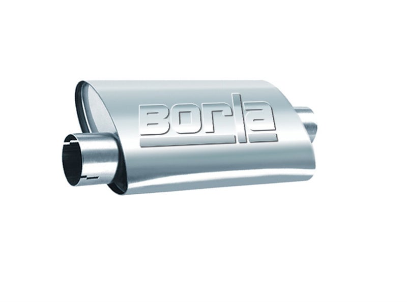 BORLA 40664 ProXS ProXS Muffler 2.25" Offset Inlet/ 2.25" Center Outlet, 4" x 9.5" Oval, 14" Long Body, 19" Overall Length. Universal Part. Reversible Design. - Image 1