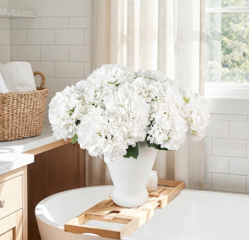 Partyjoy PARTY JOY 12PCS 15.4In Artificial Hydrangea Silk Flowers Bouquet Faux Hydrangea Stems for Wedding Centerpieces Home Decor (White,12pcs) - Image 4