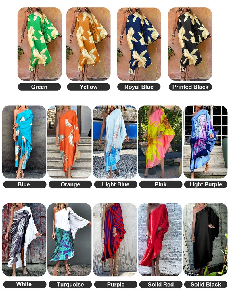Women Beach Cover Ups Dress One Shoulder Irregular Robes Holiday Beachwear - Image 3