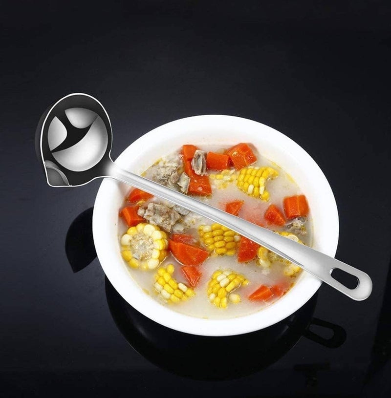 HEDRIX Stainless Steel Oil Soup Separator Spoon, Oil Filter Spoon, Cooking Spoon Oil-Separated Spoon with Long Handle, Grease Filter Spoon for Home Kitchen Hot Pot Fat Skimmer (Silver) - Image 2