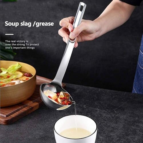 HEDRIX Stainless Steel Oil Soup Separator Spoon, Oil Filter Spoon, Cooking Spoon Oil-Separated Spoon with Long Handle, Grease Filter Spoon for Home Kitchen Hot Pot Fat Skimmer (Silver) - Image 5