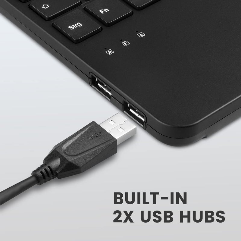 Perixx PERIBOARD-526 US, Wired Mini USB Keyboard with Trackball - X Type Scissor Keys - 11.18x7.17x1.1 Inches - Build-in 2 USB Hubs - US English - Image 3
