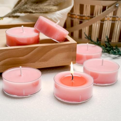 Rose Scented Tealight Candles 8Hour Long Burn 6Pack Natural Soy Tea Lights Candle Handmade Pink Tealights Smokeless and Clean Burn for Home Dinner Weddings Party