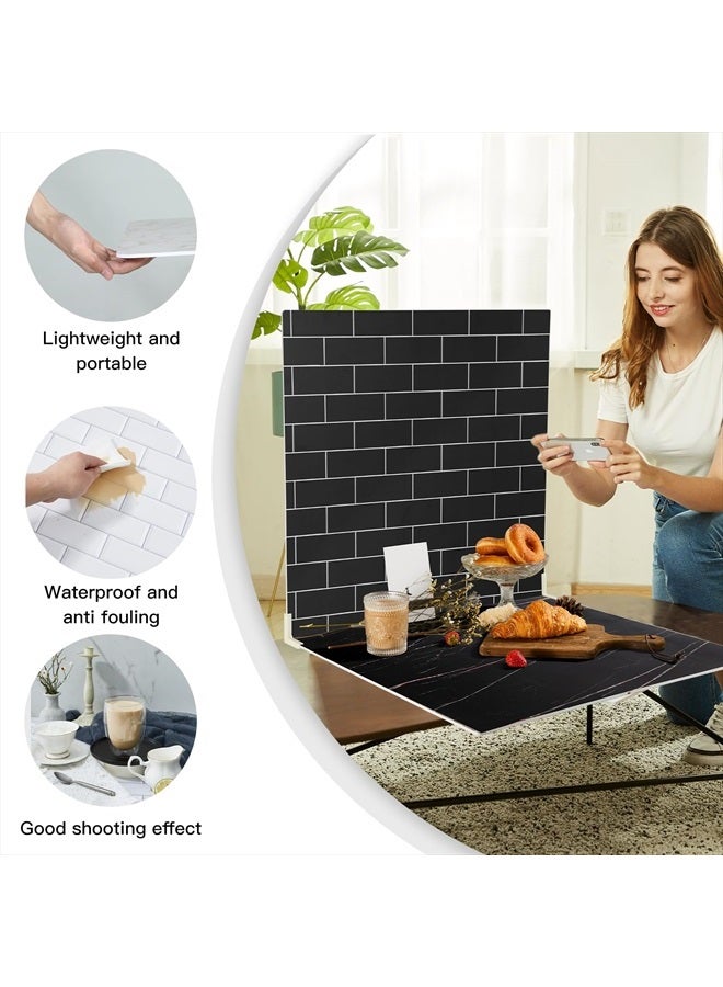 BEIYANG 2-Sided 2 PCS Photo Backdrop Boards, Subway Tile Flat Lay Food Photography Background Board, Durable Waterproof Product Food Photography, 24x24 Inch, BEIYANG - Image 3