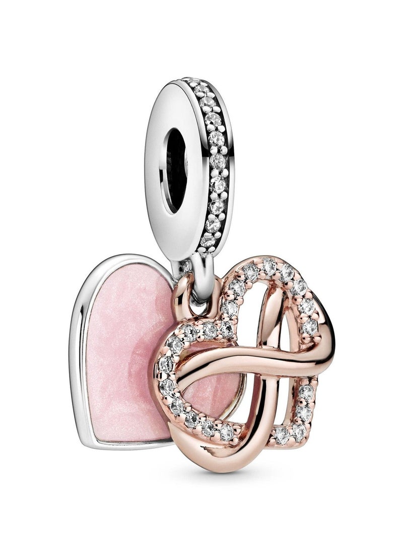Pan Home Jewelry Sparkling Infinity Heart Dangle Charm - Pink Necklace or Bracelet Charm for Women - Sterling Silver and 14k Rose Gold-Plated with Cubic Zirconia - Image 2