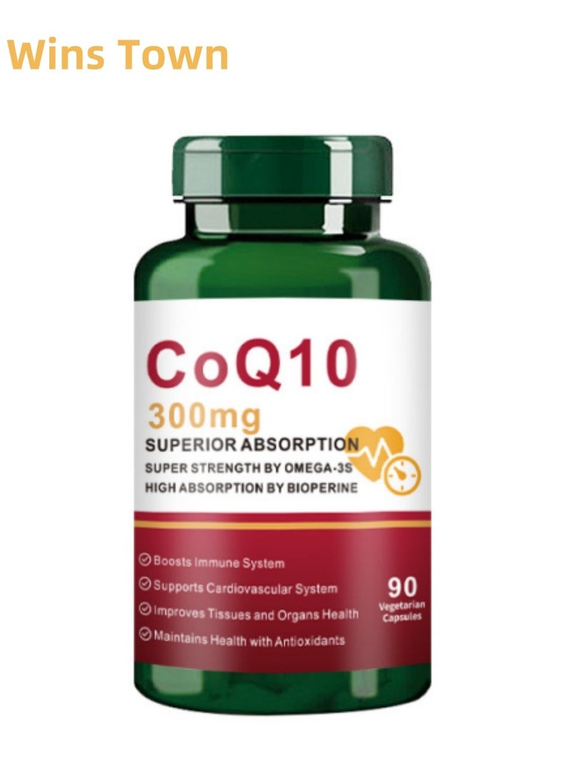 وينز تاون CoQ10-300mg-Softgels with PQQ, BioPerine & Omega-3, 90 Servings Coenzyme Q10(Ubiquinone) Supplement for High-Absorption, Powerful-Antioxidant, Support Heart & Energy-Production - Image 1