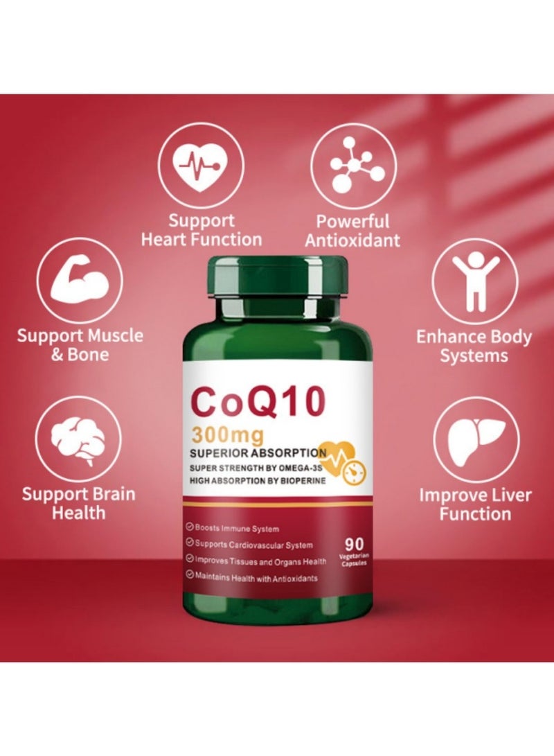 وينز تاون CoQ10-300mg-Softgels with PQQ, BioPerine & Omega-3, 90 Servings Coenzyme Q10(Ubiquinone) Supplement for High-Absorption, Powerful-Antioxidant, Support Heart & Energy-Production - Image 2