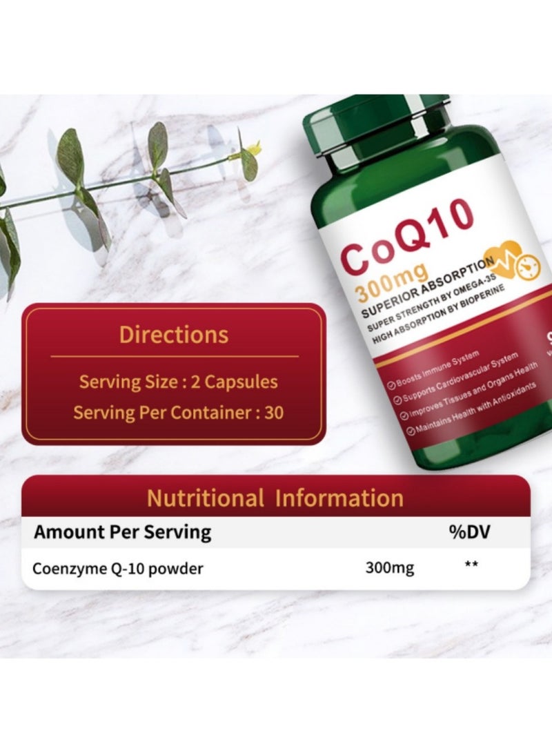 وينز تاون CoQ10-300mg-Softgels with PQQ, BioPerine & Omega-3, 90 Servings Coenzyme Q10(Ubiquinone) Supplement for High-Absorption, Powerful-Antioxidant, Support Heart & Energy-Production - Image 4