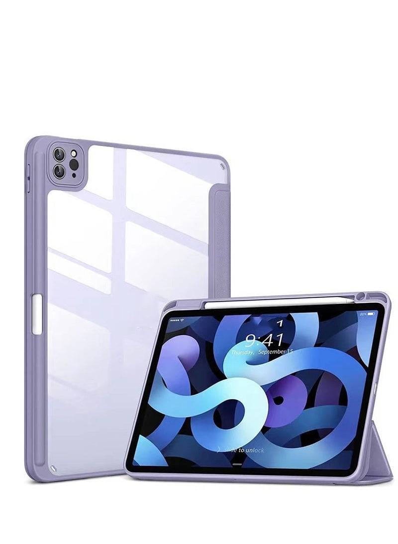 Protective Case for iPad 10th Gen 10.9-inch 2022 / iPad 11th Gen (A16) 10.9-inch 2025 Built-in Pen Holder Flexible Back Cover, Tri-fold Stand, Auto Sleep Wake Bounce Series Clear/Dark blue - Image 1
