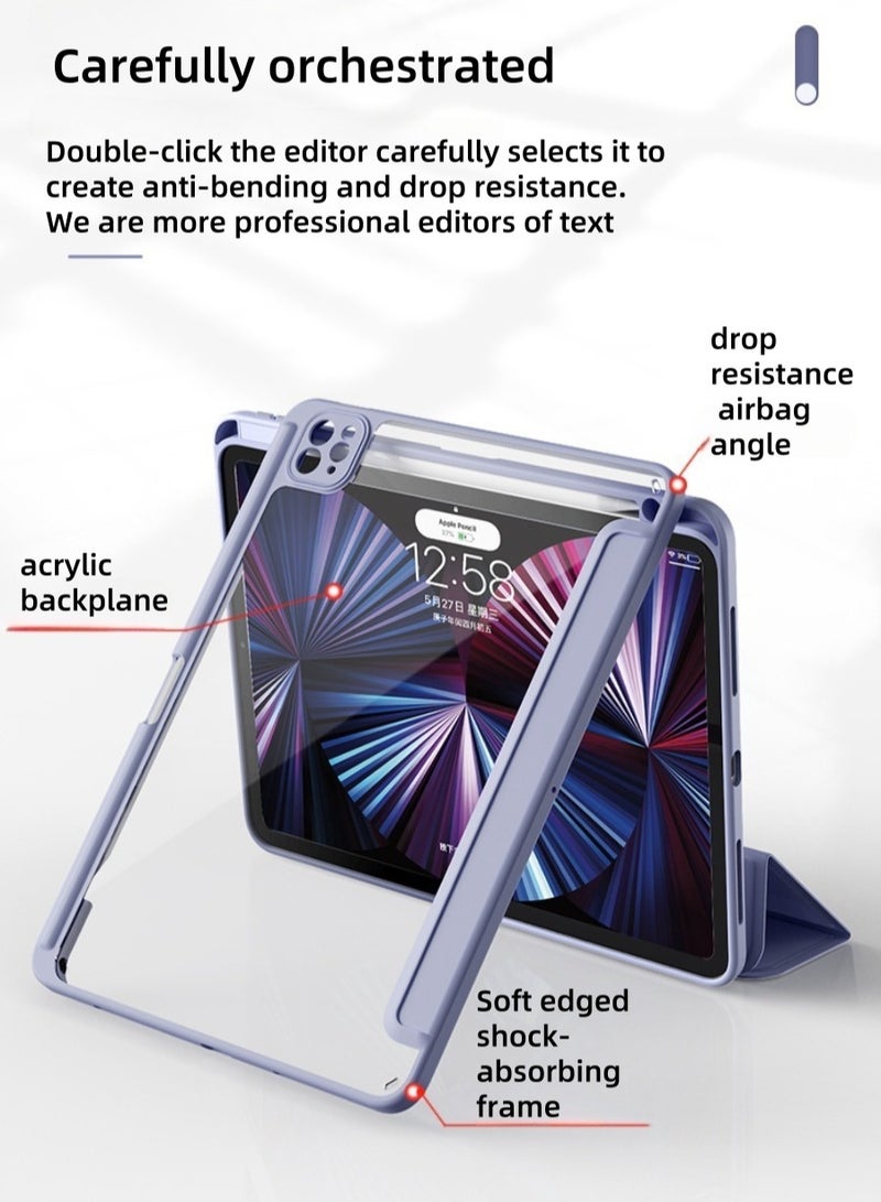 Protective Case for iPad 10th Gen 10.9-inch 2022 / iPad 11th Gen (A16) 10.9-inch 2025 Built-in Pen Holder Flexible Back Cover, Tri-fold Stand, Auto Sleep Wake Bounce Series Clear/Dark blue - Image 2