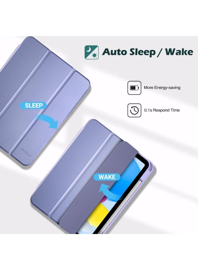 Protective Case for iPad 10th Gen 10.9-inch 2022 / iPad 11th Gen (A16) 10.9-inch 2025 Built-in Pen Holder Flexible Back Cover, Tri-fold Stand, Auto Sleep Wake Bounce Series Clear/Purple - Image 3