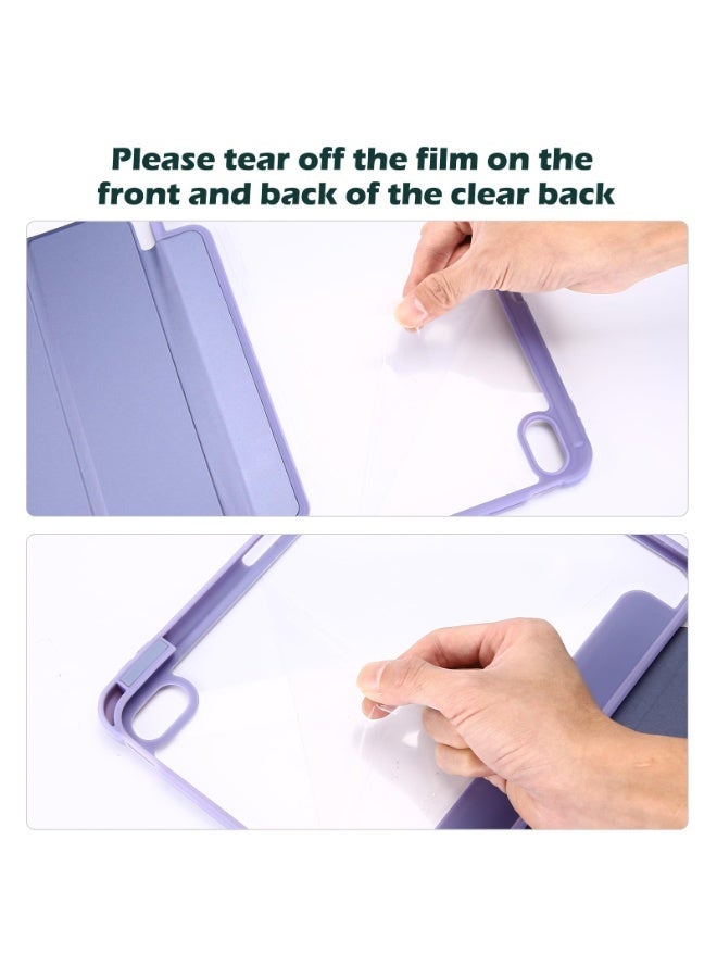 Protective Case for iPad 10th Gen 10.9-inch 2022 / iPad 11th Gen (A16) 10.9-inch 2025 Built-in Pen Holder Flexible Back Cover, Tri-fold Stand, Auto Sleep Wake Bounce Series Clear/Purple - Image 4