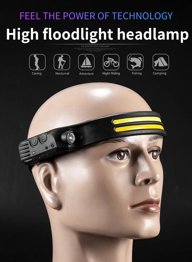 AROAQ LED Headlamp With Multi Gears, Led Rechargeable Headlamp With XPE LED Sidelamp And Motion Sensor, Induction COB Head Torch For Outdoor Camping Running Hiking Fishing, (W689,2(2, White)) - Image 2