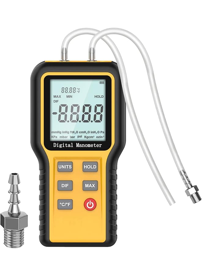 Excefore Manometer, Professional Digital Display Manometer Gas Pressure Tester, Handheld Hvac Dual-Port Manometer, 12 Selectable Units Differential Pressure Gauge, ±20.68Kpa - Image 1