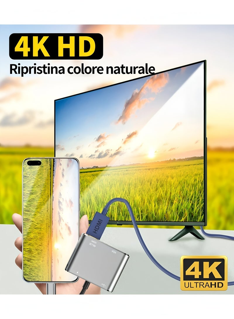 Flyview 4-in-1 USB C Hub Adapter USB VGA Type C with 4K HDMI, 1080P VGA, USB 3.0, and PD 3.0, for Nintendo Switch, MacBook/MacBook Pro/Galaxy Note 9/S9/S8/Huawei P20, and Other USB C Devices - Image 4