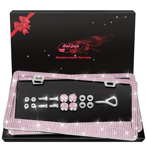 Lord Eagle [2 Pack] Luxury Bling Pink License Plate Frames - Hand-Set 1200+ Crystal Rhinestones - Rust-Proof Stainless Steel Car Accessories for Women - Universal Fit Front and Rear Set - Image 1