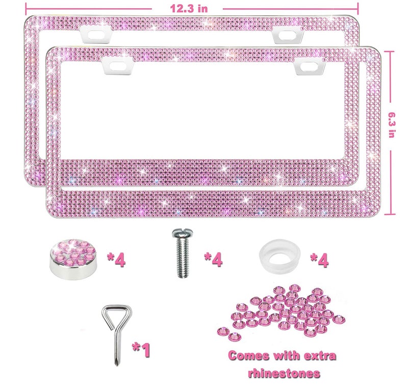 Lord Eagle [2 Pack] Luxury Bling Pink License Plate Frames - Hand-Set 1200+ Crystal Rhinestones - Rust-Proof Stainless Steel Car Accessories for Women - Universal Fit Front and Rear Set - Image 5