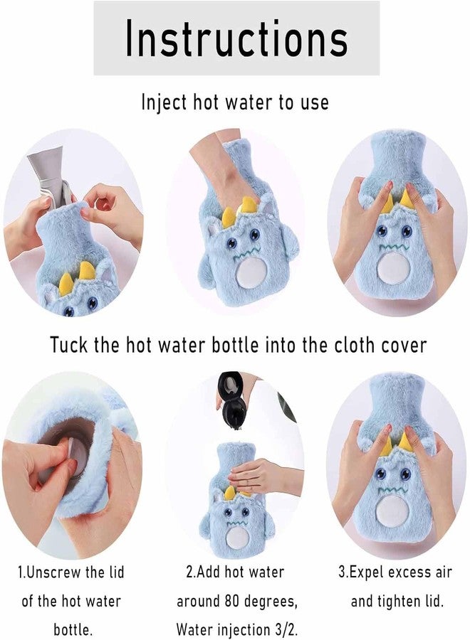 SKOFRI Hot Water Bottle, Cute Monster Hot Water Bottle with Hand Warmer Cover, Fluffy Hot Water Bottle with Cover, Removable and Washable Hot Water Bottle, Premium Hot Water Bottle (Blue 500ML) - Image 3