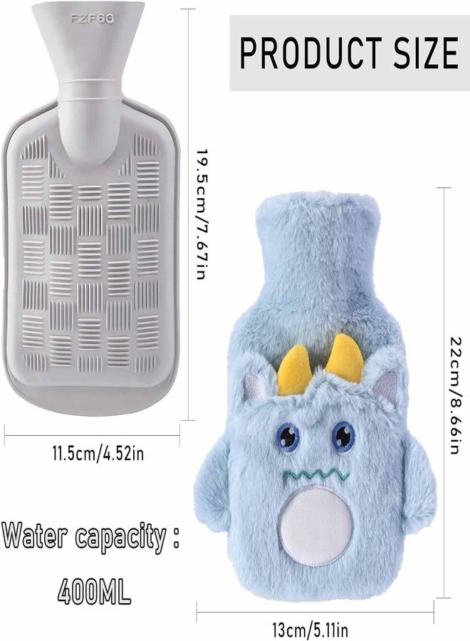 SKOFRI Hot Water Bottle, Cute Monster Hot Water Bottle with Hand Warmer Cover, Fluffy Hot Water Bottle with Cover, Removable and Washable Hot Water Bottle, Premium Hot Water Bottle (Blue 500ML) - Image 2
