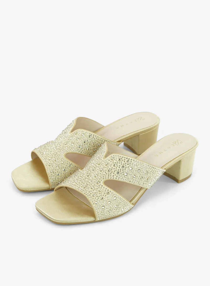 Zayna Gold 221-308 Zayna Ladies Classic Low Block Slides 18F8827-5319 Gold for Women | Best Price UAE