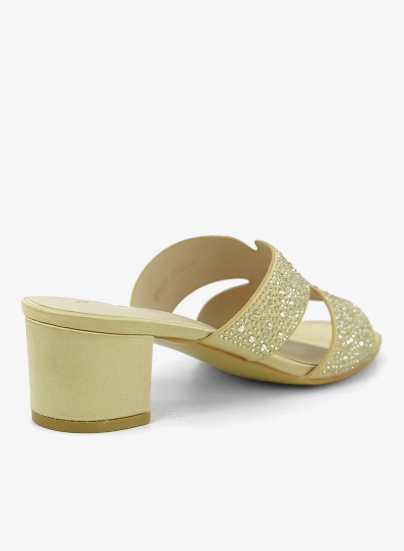 Zayna Gold 221-308 Zayna Ladies Classic Low Block Slides 18F8827-5319 Gold for Women | Best Price UAE