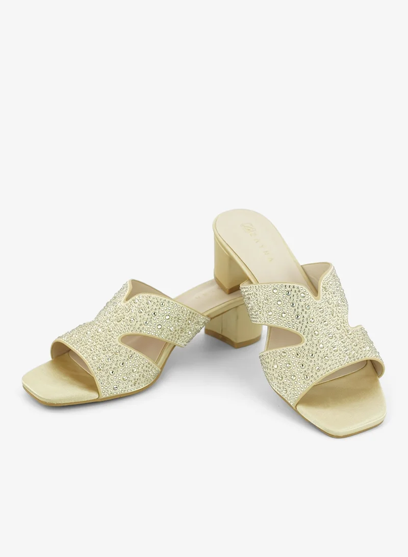 Zayna Gold 221-308 Zayna Ladies Classic Low Block Slides 18F8827-5319 Gold for Women | Best Price UAE