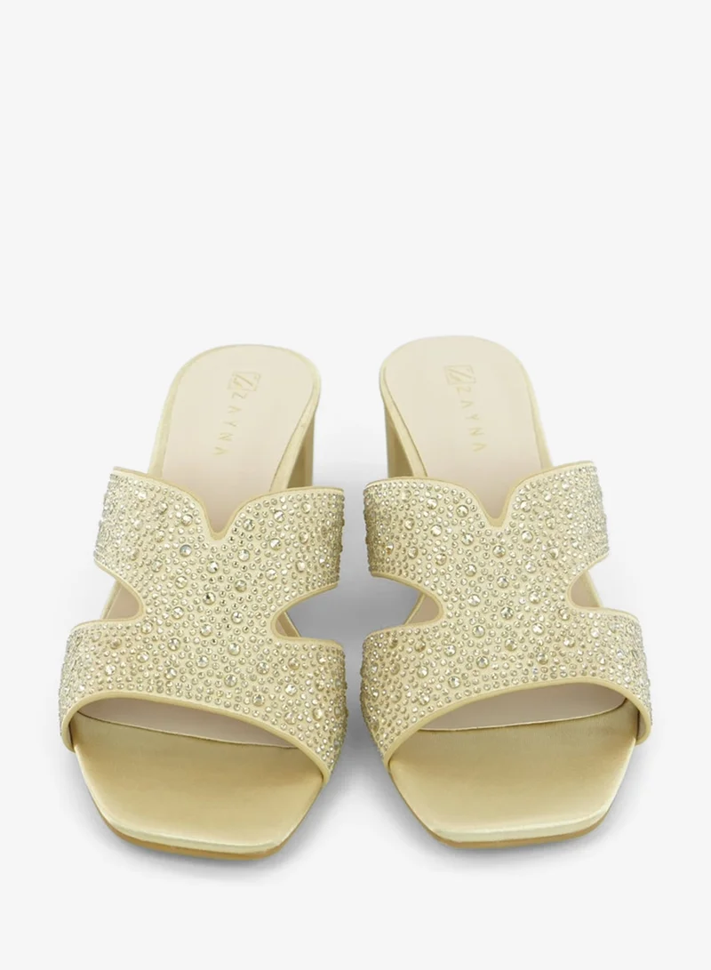 زينة 221-308 Zayna Ladies Classic Low Block Slides 18F8827-5319 Gold