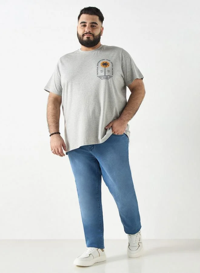 Splash FAV Plus Size Printed Crew Neck T-shirt with Short Sleeves