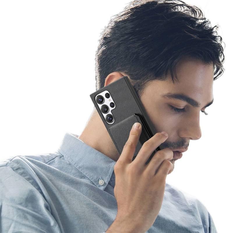 غطاء واقي | أزرق ملمس جلد | لـ Samsung Galaxy S22 Ultra | حامل بطاقات - Image 5